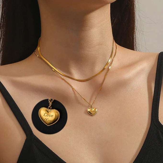 B-2 Double layer"I Love You" Necklace(18k gold plated)