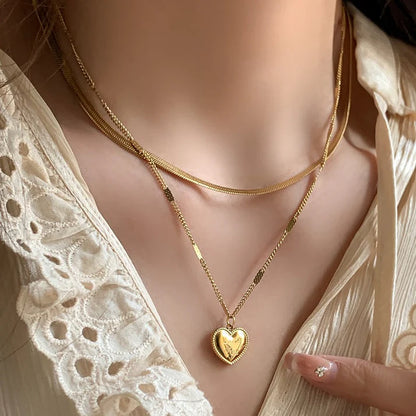 B-2 Double layer"I Love You" Necklace(18k gold plated)