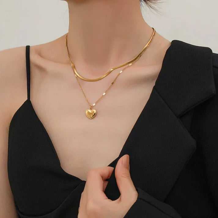 B-2 Double layer"I Love You" Necklace(18k gold plated)